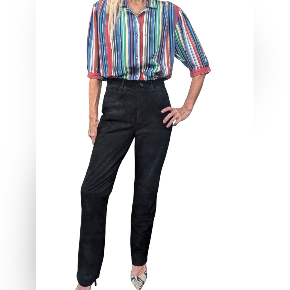 Real Clothes Genuine Leather High Rise Slim Pants Black Size 2